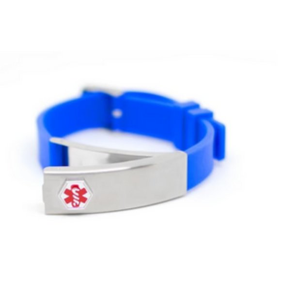 NEW! Unisex Silicone & Stainless Medical ID Bracelet Blue or Red ~ Plate Opens - Picture 3 of 5